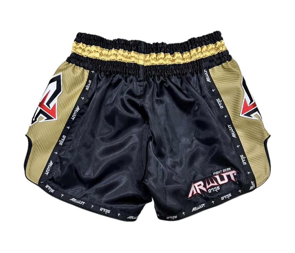 Arwut BS3 boxing shorts, kleur Zwart/Goud, achterkant