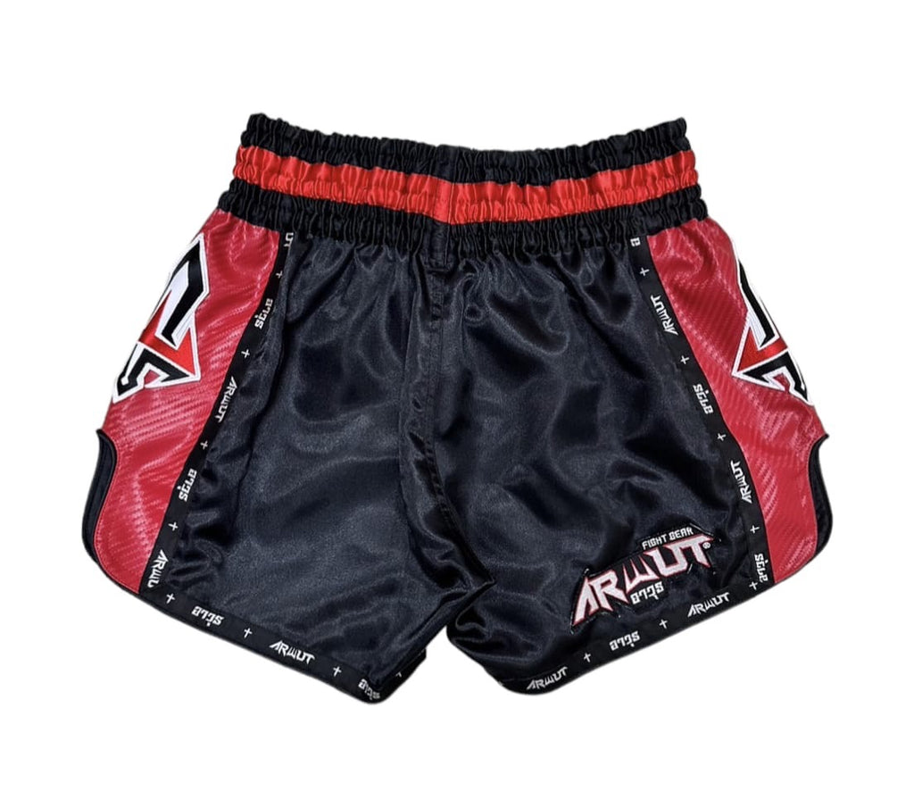 Arwut BS3 boxing shorts, kleur Zwart/Rood, achterkant