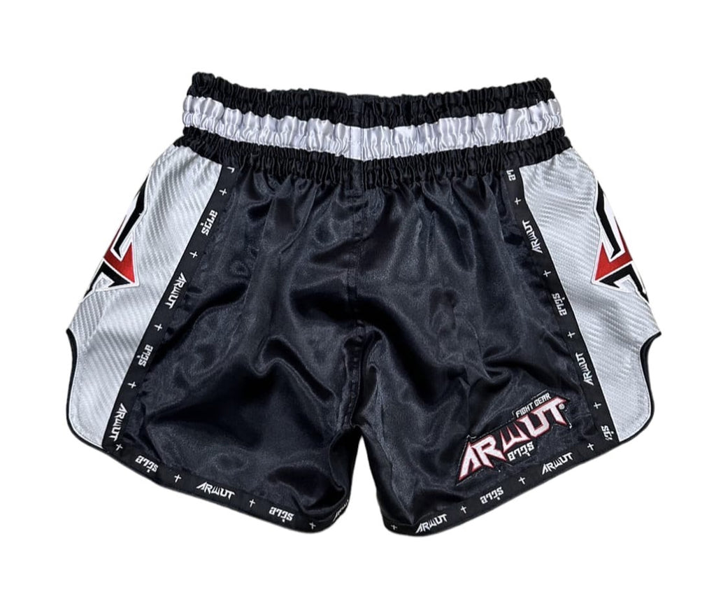 Arwut BS3 boxing shorts, kleur Zwart/Zilver, achterkant