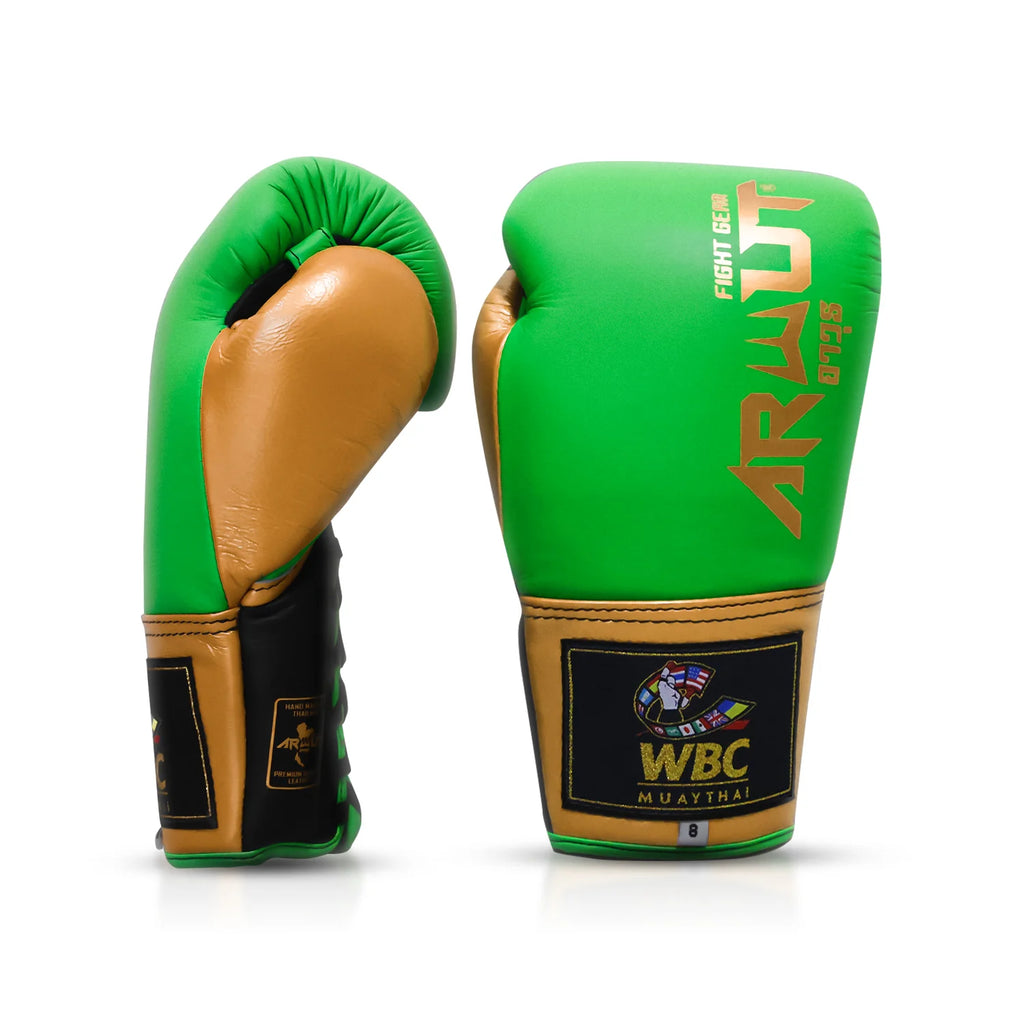 Arwut x WBC BG3 bokshandschoenen, kleur Groen/Goud, zij- en voorkant