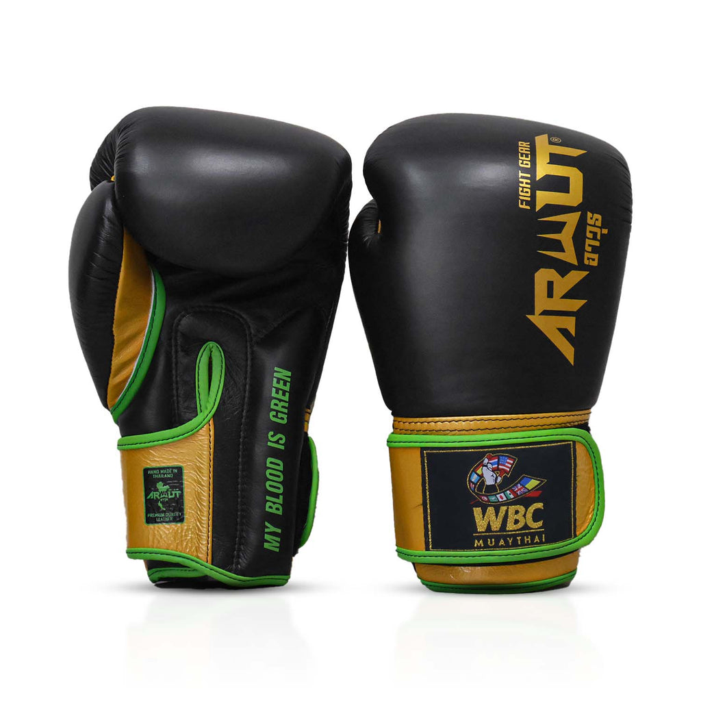 Arwut x WBC BG3 bokshandschoenen, kleur Zwart/Goud, voor- en achterkant