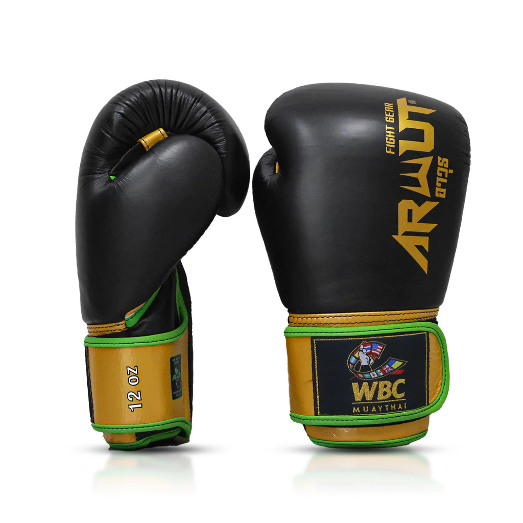 Arwut x WBC BG3 bokshandschoenen, kleur Zwart/Goud, zij- en voorkant
