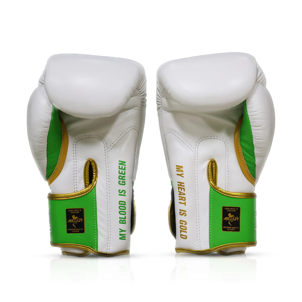 Arwut x WBC BG3 bokshandschoenen, kleur Wit/Groen, achterkant