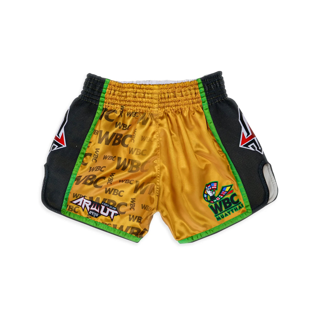 Arwut x WBC BS2 boxing shorts, kleur Goud/Zwart, achterkant