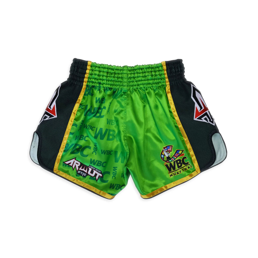 Arwut x WBC BS2 boxing shorts, kleur Groen/Zwart, achterkant