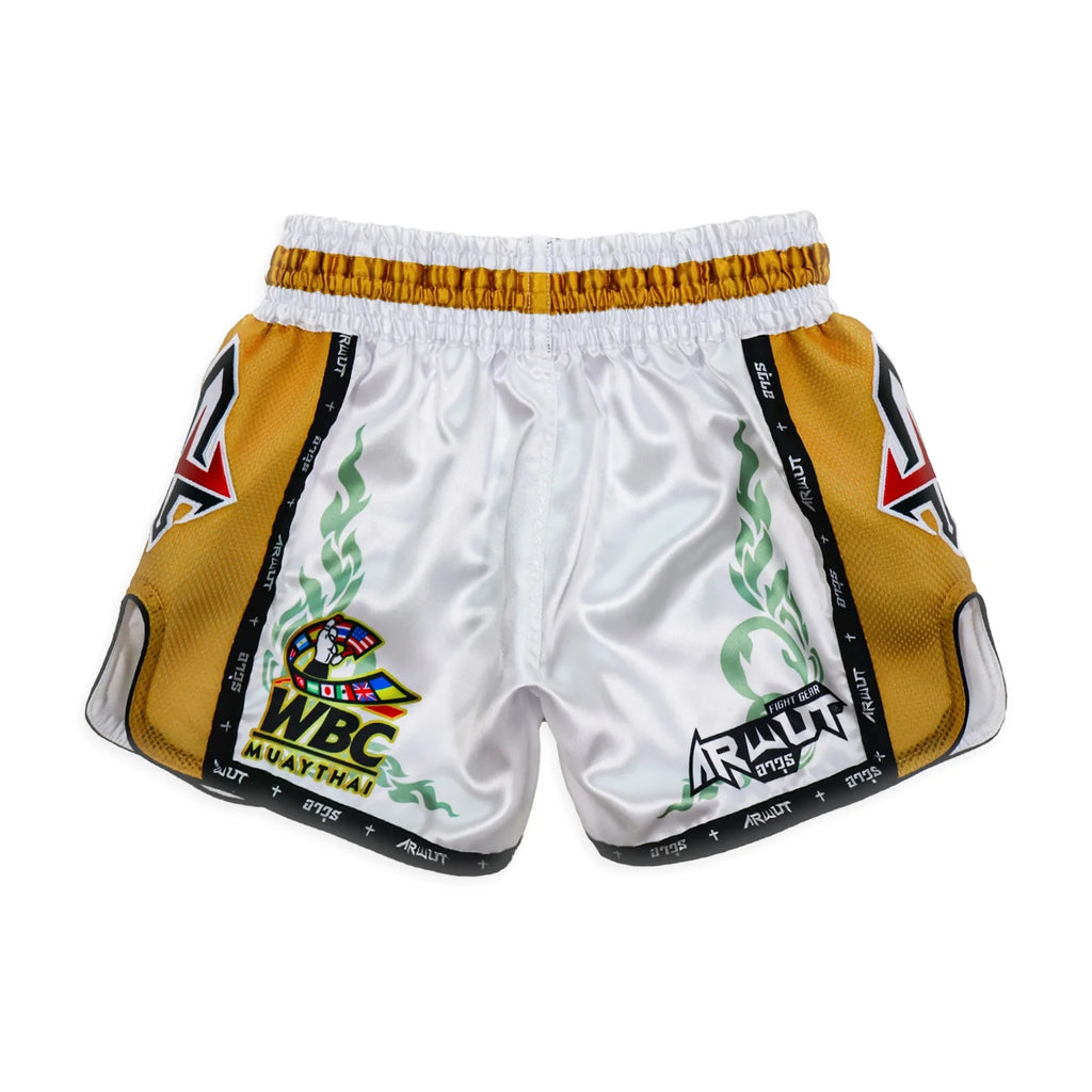 Arwut x WBC BS2 boxing shorts, kleur Wit/Goud, achterkant