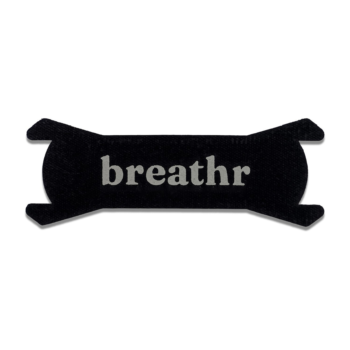 Zwarte satijnen sport neusstrip met Breathr-logo, voorkant