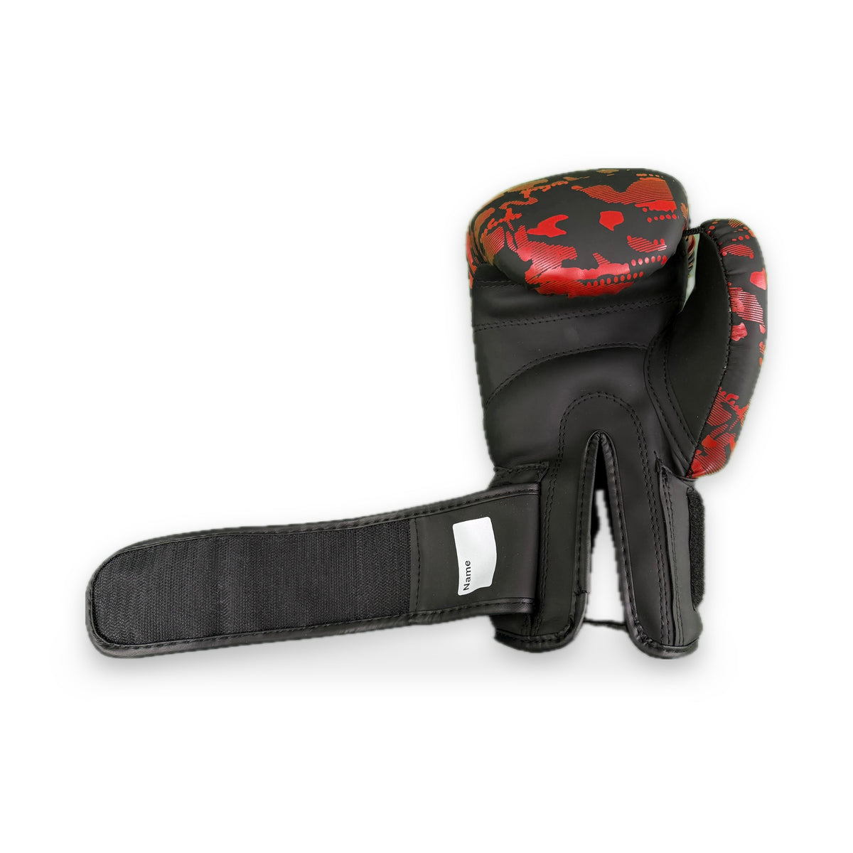 CFG Muay Thai bokshandschoenen kids, kleur Camouflage rood, sluiting open