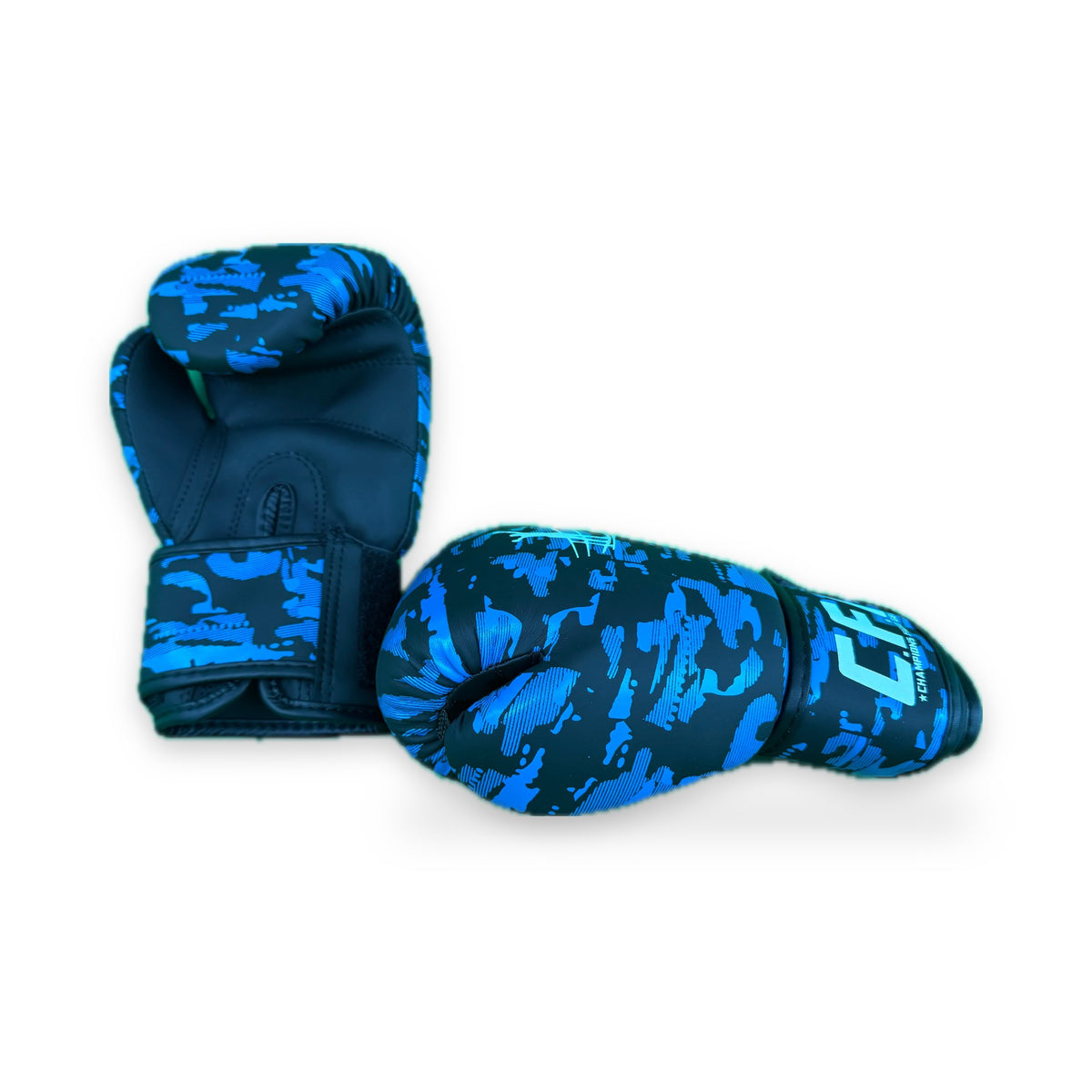 CFG Muay Thai bokshandschoenen kids, kleur Camouflage blauw, zijaanzicht