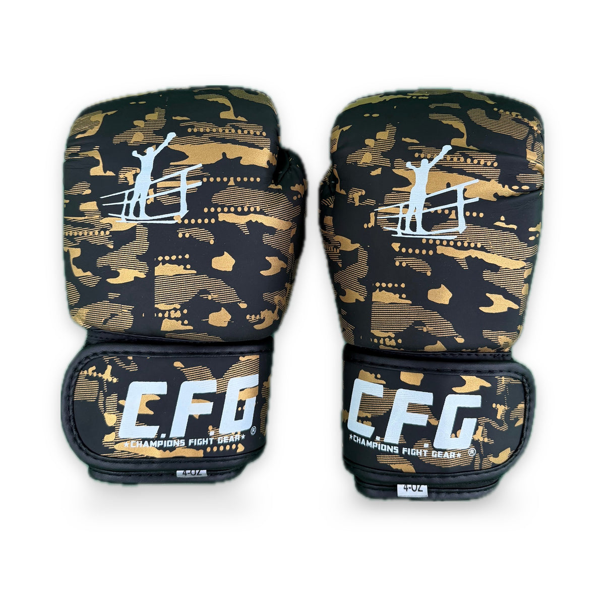 CFG Muay Thai bokshandschoenen kids, kleur Camouflage goud, voorkant