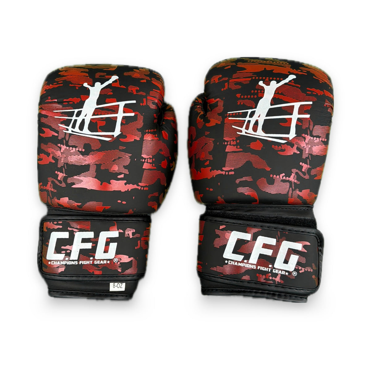 CFG Muay Thai bokshandschoenen kids, kleur Camouflage rood, voorkant