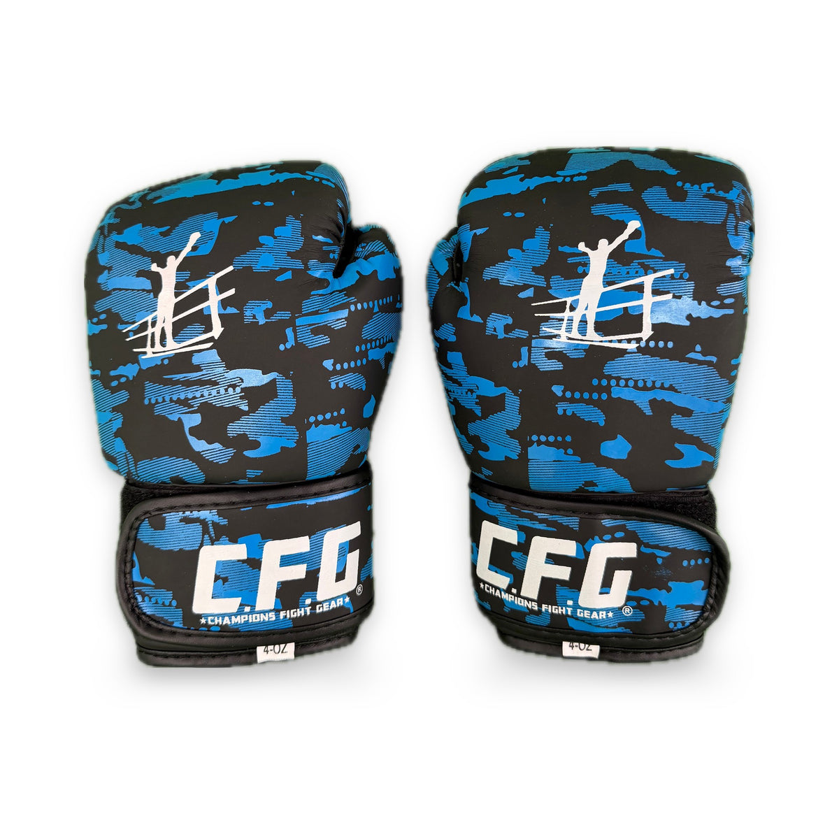 CFG Muay Thai bokshandschoenen kids, kleur Camouflage blauw, voorkant