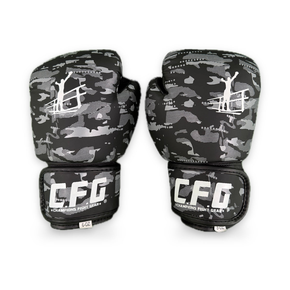 CFG Muay Thai bokshandschoenen kids, kleur Camouflage grijs, voorkant