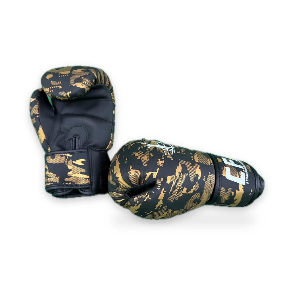 CFG Muay Thai bokshandschoenen kids, kleur Camouflage goud, zijaanzicht