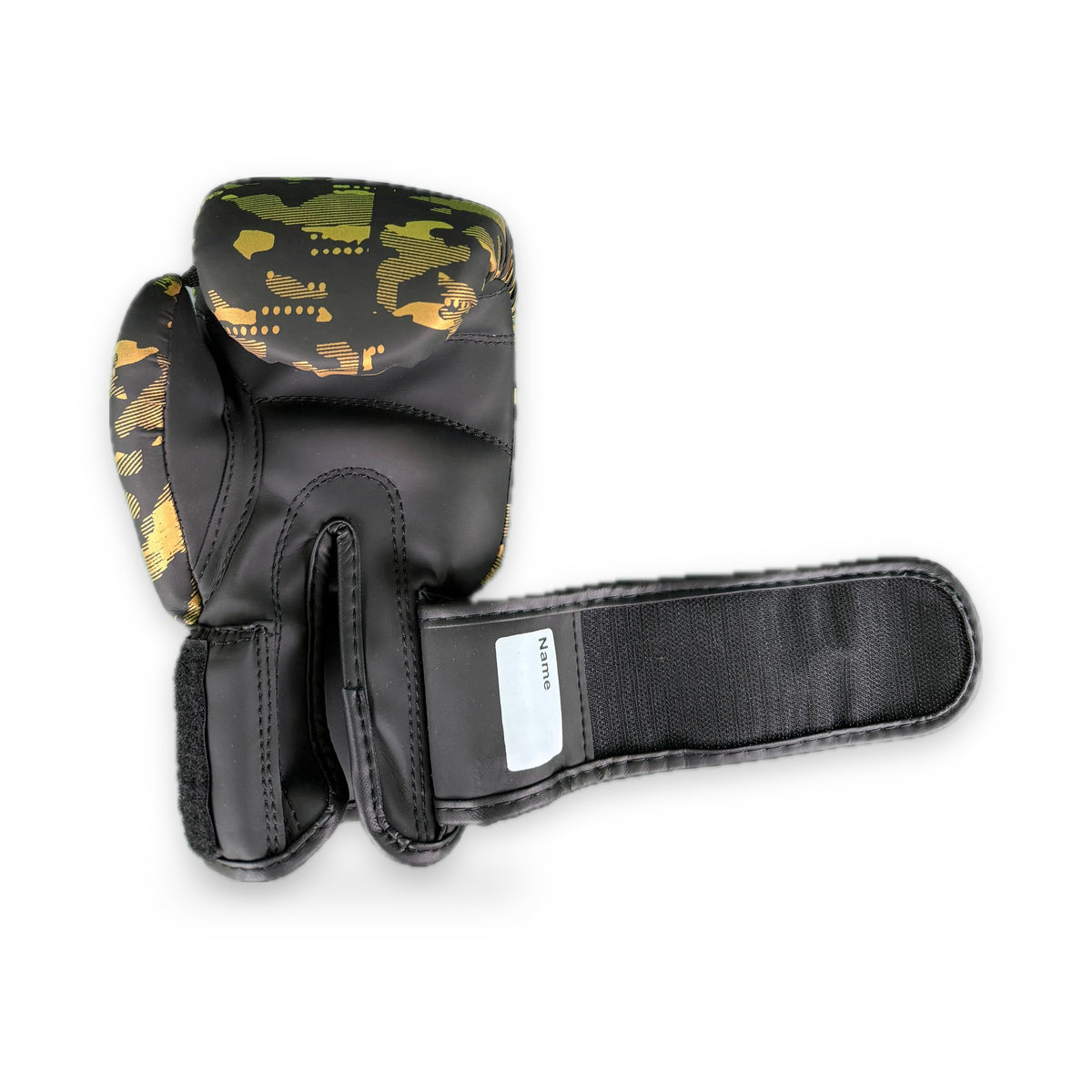CFG Muay Thai bokshandschoenen kids, kleur Camouflage goud, sluiting open