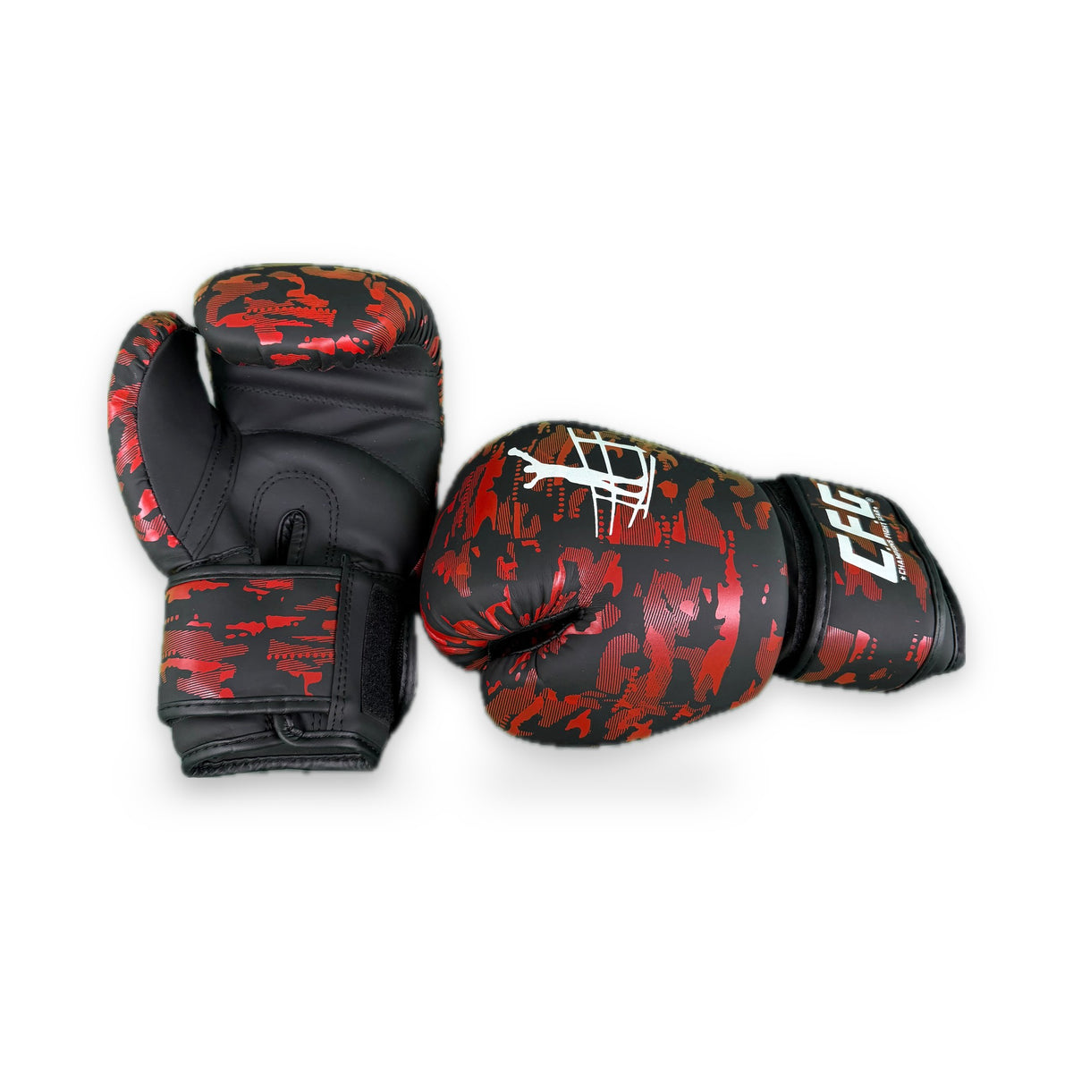 CFG Muay Thai bokshandschoenen kids, kleur Camouflage rood, zijaanzicht